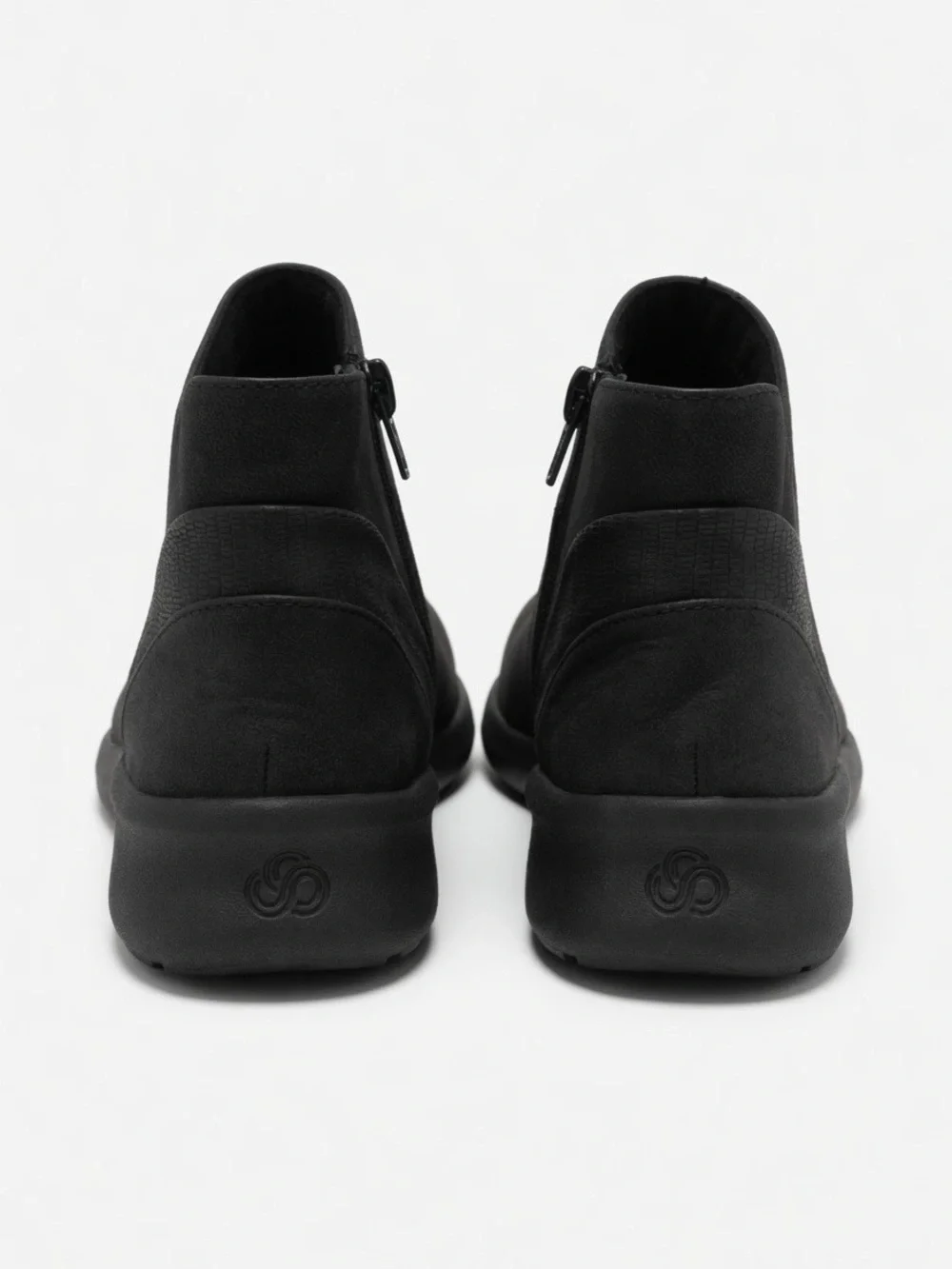 Clarks Black Ankle Wedge Booties with Side Zip